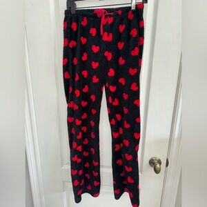 Just Love Brand Red and Black Heart Drawstring Fleece Bottoms Size Small